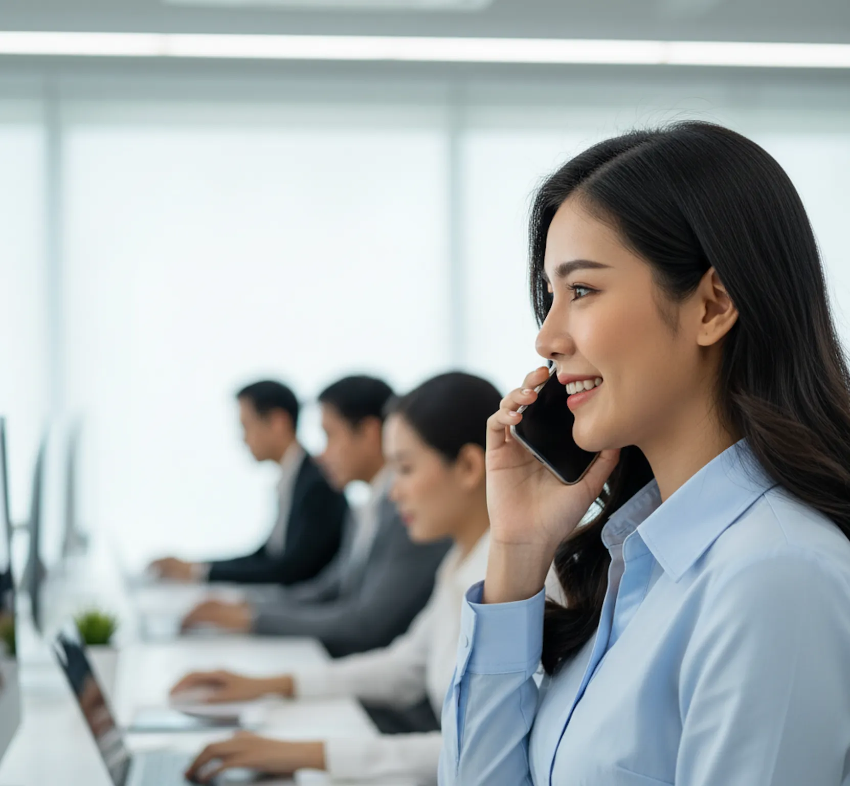 A GIST team member helping a customer by phone